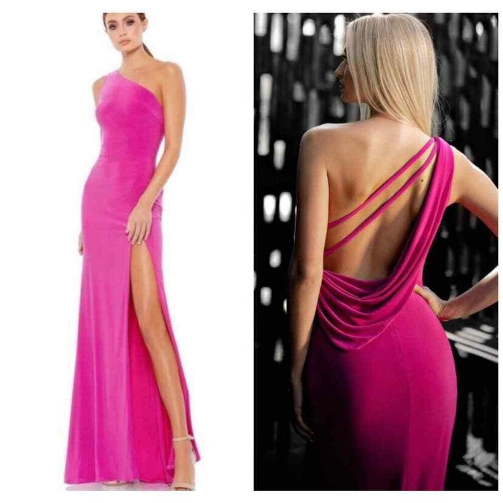 NWT MAC DUGGAL 26512 One Shoulder Candy‎ Pink Maxi Gown Dress Size 6